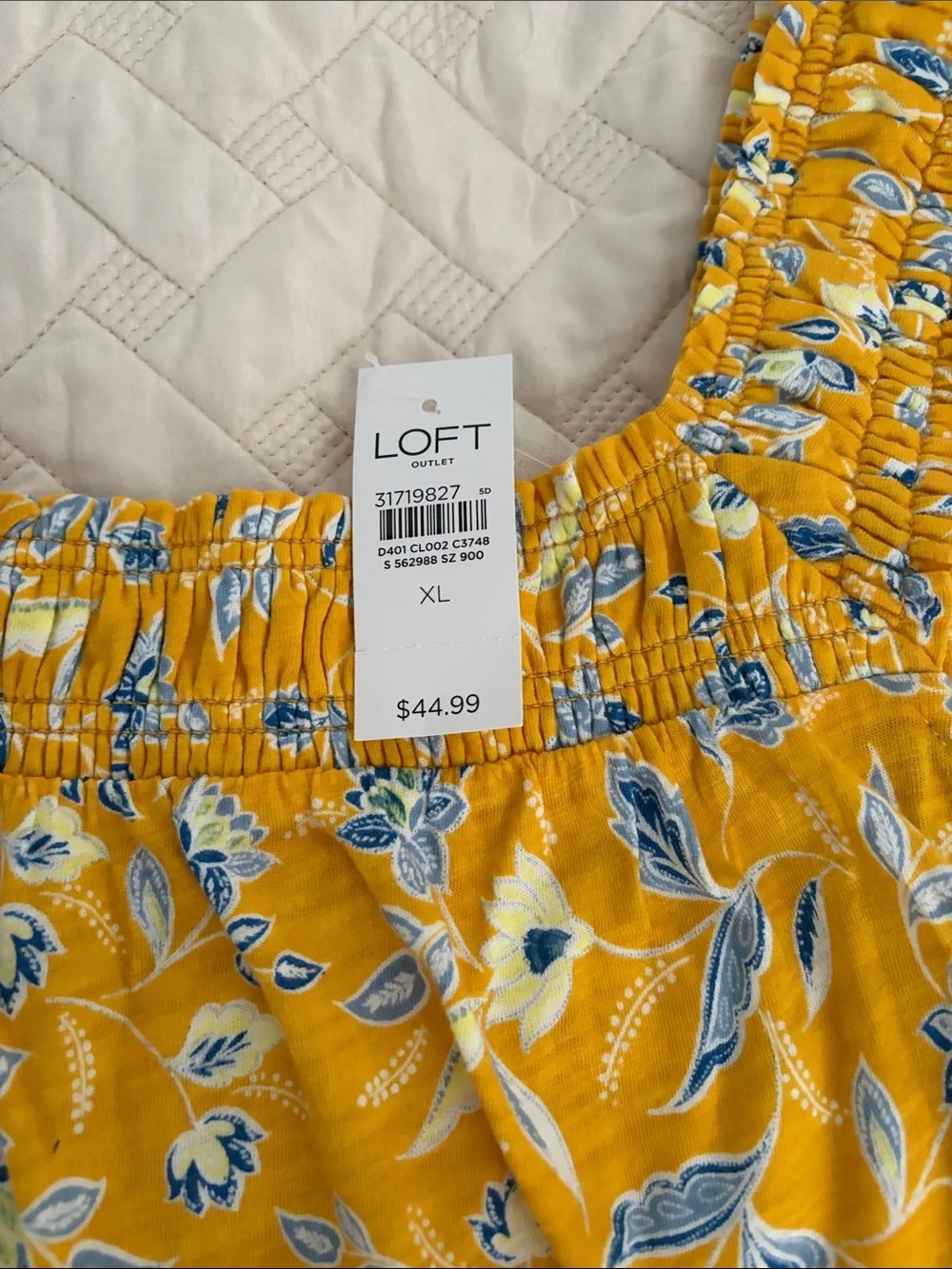 LOFT Yellow Floral women’s top with Blue Accents - Picture 2 of 3